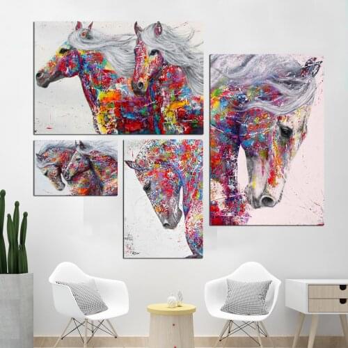 Graffiti Art Colorful Horses Wall Print Modern Pop Art Frame Scroll Canvas Painting Poster Wall Pictures Home Decor for Bedroom