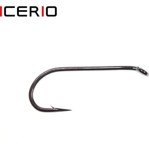ICERIO 30PCS Black Nickel Finish High Carbon Steel Classic Dry Fly Tying Hook Standard Barbed Trout Fishing Hook