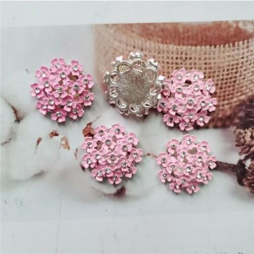 Julie Wang 4PCS Enamel Pink Flower Charms With Rhinestone Flatback AlloyCabochon Jewelry Making Phone Case Decor Accessory