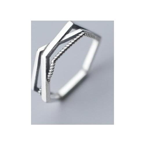 100% Authentic REAL.925 Sterling Silver Fine Jewelry 3-Rows geometric polygon open Rings ladys GTLJ1533