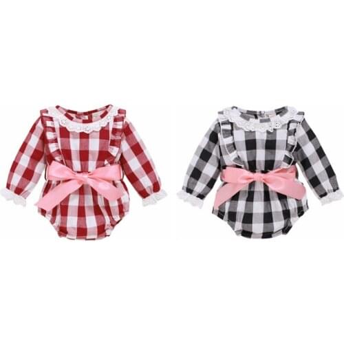 Baby Newborn Girls Plaid Print Jumpsuit Long Sleeve Romper Infant Casual Outfits