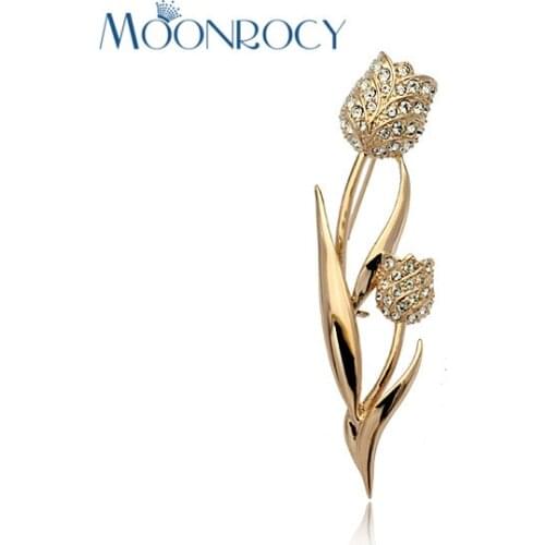 MOONROCY Free Shipping fashion jewelry wholesale Rose gold Color Austrian Crystal Rose Flower Brooch for women Gift