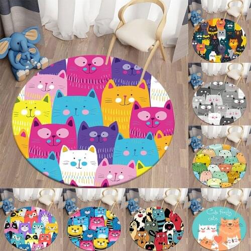 Cartoon anime animal cat living room decor living room rug girls room rug outdoor rug round area rug circle rug navy blue rug