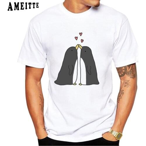 2019 New Summer Fashion Men Short Sleeve Lovely Love Penguins Print T-Shirt Funny Marriage Penguin Vintage Style Boy Casual Tees