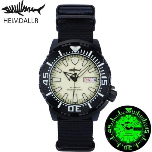 Heimdallr Mens Diving Watch Version 2 Monster Full Green Luminous Dial Sapphire Black PVD Coated NH36 Automatic Movement 200m