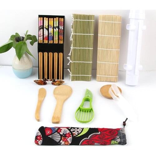 Bamboo Sushi Making Roller Kit 2 Rolling Mats 1 Spreader Knife 2 Molds 5 Pairs Of Chopsticks Kitchen Utensils for Beginner DIY