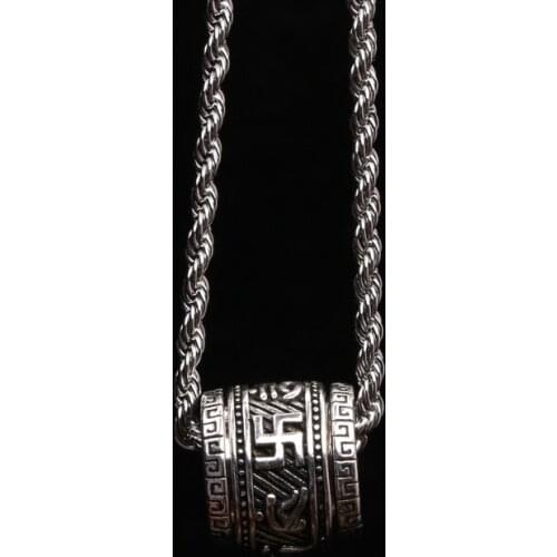 Nepal retro handmade Tibetan Silver Six-Character Mantra Necklace, Prayer Tube Heart Sutra, Silver Pendant Beads