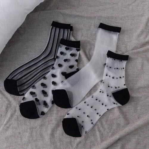 LUCKY ZONE Socks Female Cute Socks Female Tube Socks Summer Women Card Silk Cotton Bottom Long Tube Glass Silk Women Socks WJZ