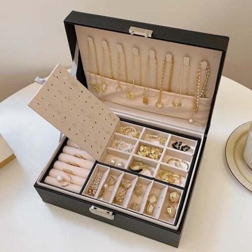 2021 New PU Leather Jewelry Storage Box Portable Double-Layer Packaging Box European-Style Multi-Function Winter Gift