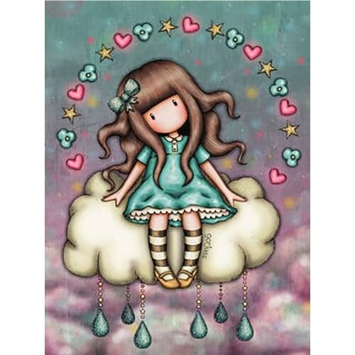 Clouds Little Girl Cute Cartoon Diamond Painting Square Round Full Drill DIY Mosaic Embroidery 5D Cross Stitch Portrait Picture