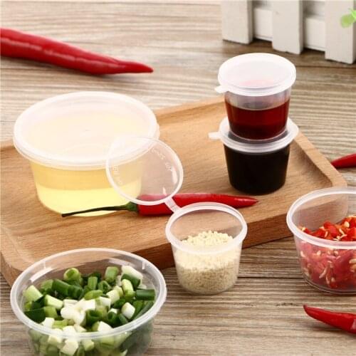 100pcs Disposable Clear 25ml 35ml 40ml 50ml 100ml Food Sauce Holder Portion Cups Containers with Lids for BBQ Picnic Restaurant