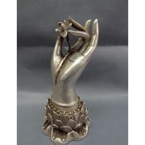 Wholesale factory Chinese Silver Buddhism Lotus Kwan-Yin GuanYin Buddha Fo Hand Statue Holder