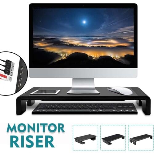 4 USB Ports Smart Monitor PC Riser Desktop Computer Support Screen Shelf Laptop Stand Desk Multifunction Monitor Holder TV Stand