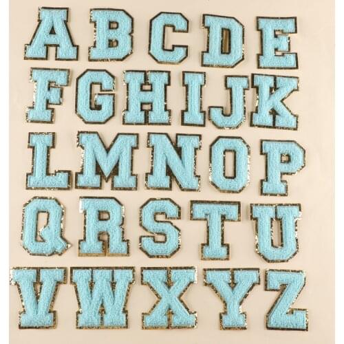 Prajna Blue Color Chenille Letters Patches Towel Embroidery Sequins Letter Sewing Sticker I Love You Name Clothing DIY Accessory