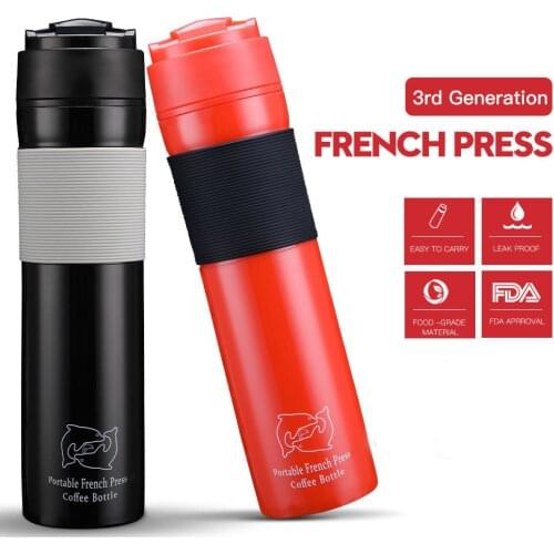 New Original Portable French Press Coffee Maker Insulated Portable Car Travel Thermo Cup Mug Premium Group for Gift dropship