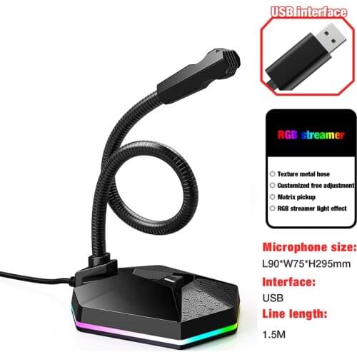RGB USB Sound Card Microphone Computer With Free Drive Noise Reduction 360° Rotate HD Receiver Mike