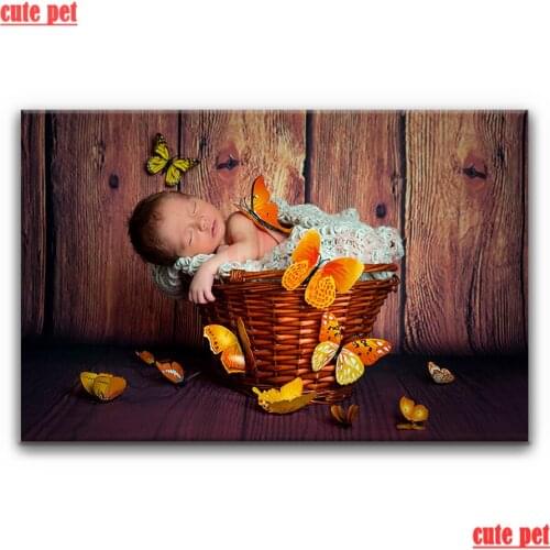 Cute pet DIY handmade Sleeping baby and butterfly diamond cross stitch Mosaic home decorative art painting wallpaper Embroidery
