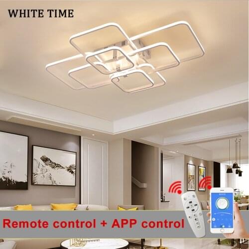 APP Dimmable Modern Led Ceiling Lamp For Living room Dining room Bedroom Indoor Lighting Ceiling Light Metal Fixture Black&White
