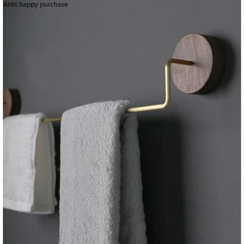 Nordic Style Black Walnut Brass Bathroom Towel Rack Bathroom Single Pole Household Shelf Hanger S Shape Hook