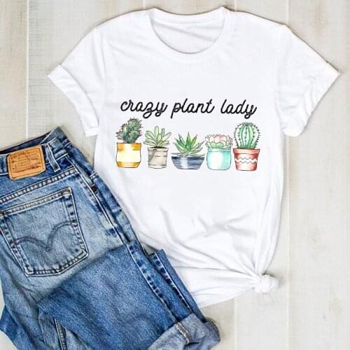 Women Lady Summer Cactus Crazy Plant Lady Print Ladies T Tee Tshirt Womens Female Top Shirt Clothes Graphic Clothing T-shirt