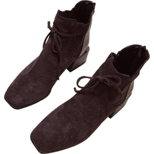 Women Chelsea Boots Thick With Boots Female Head 2019 Spring And Autumn New Wild Net Red Leather Stitching Short Bare Shoes