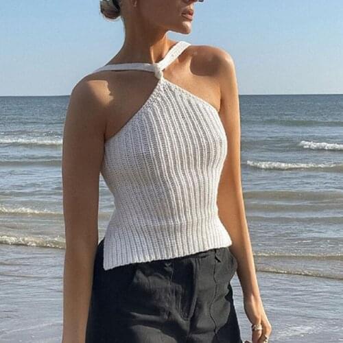 Black White Knitted Backless Bandage Crop Top Sexy Sleevless Slim Fit Cami Summer Clothes Y2K Aesthetic Women Beach Mini Vest