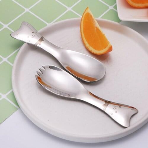 2pcs Cartoon Spoon Fork Kids Dinnerware Set Stainless Steel Travel Cutlery Children Baby Portable Tableware Creative Mini Spoon