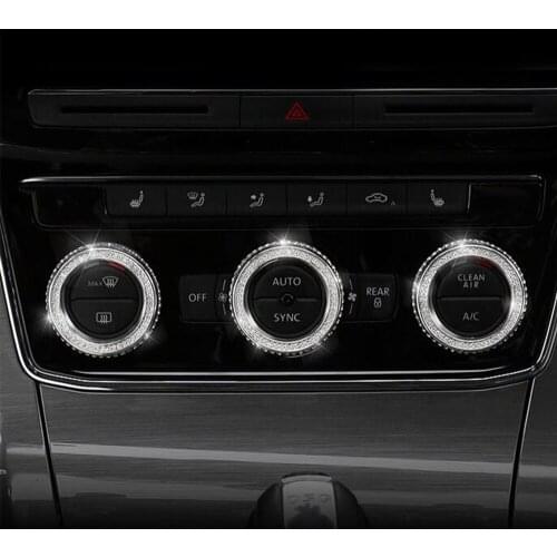 3 pcs Diamond Car Air-Conditioner Audio Knob Button Switch Ring Trim Decor Cover For VW Golf MK7 Car Styling Sticker Accessories