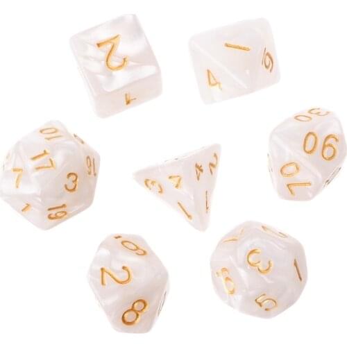 7Pcs Polyhedral Dice Gold Numbers For Dragon Pathfinder D20 D12 2xD10 D8 D6 D4