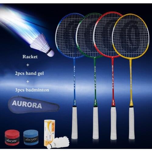 AURORA 2pcs / Set 3U Badminton Racket Adult Game Training Two Loaded Rackets for Beginners with 3pcs Badminton and Hand Glue