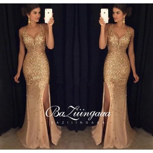 BAZIIINGAAA Luxury Ball Gown Long Woman Gown 2021 Sequins Evening Dresses Parties Robe de bal Plus Size Prom Party Gowns