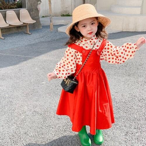 Girls Blouse +Dress 2Pcs/Sets 2021 Dots Spring Autumn Toddler Kids Outwear Kids Cotton Tracksuit Sport Suits Children Clothing