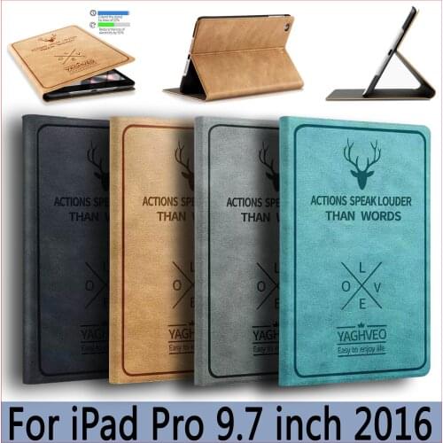 ZAIWJ Deer Retro Pattern Case for iPad Pro 9.7 2016 release Smart Sleep / Wake Up Flip Case 3D Relief cover Leather Stand shell