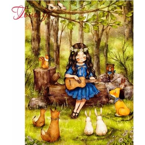 Bricolage 5D complet diamant peinture point de croix forêt fille diamant broderie couture modèles strass kits