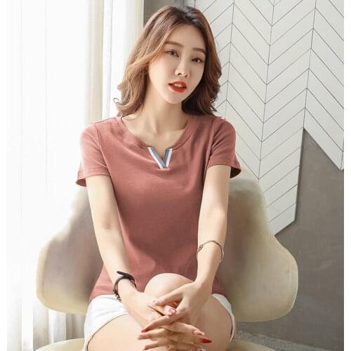 Gkfnmt Plus Size M-4XL Summer T shirt Women Tops Solid Color Tshirt Korean Style Casual Short Sleeve Tee shirt Femme Clothes