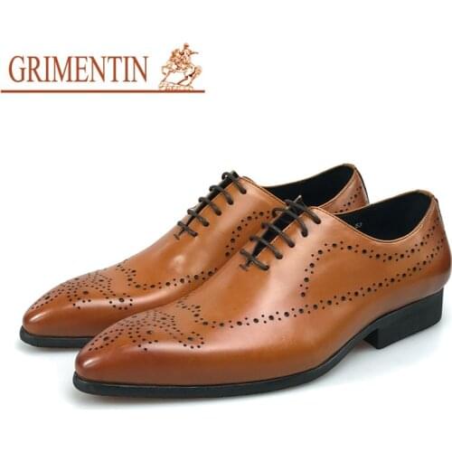 GRIMENTIN brand mens shoes genuine leather formal business shoes hot sale fashion men dress shoes pointed toe wedding male shoes