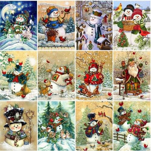 HUACAN Diamond Painting Christmas Snowman Rhinestone Kit Full Square Round Diamond Embroidery Cartoon Mosaic Handmade Gift