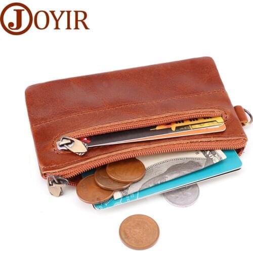 JOYIR Men Women Card Coin Purse Genuine Leather Soft Card Holder Zipper Wallet Vintage Pouch Bag Purse For Male Female