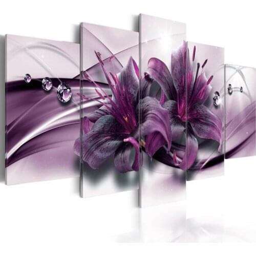 Painting Purple Lily Full Round Drill DIY Diamond 5D 5 Pcs Embroidery Cross Stitch Picture Flower Wall Art Home Decor Handmade