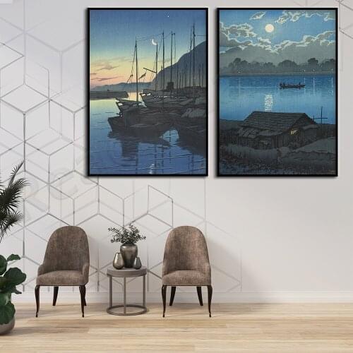 Kawase Hasui Morning In Beppu 1928, Kawase Hasui Ushibori 1930, Kawase Hasui-Moon Over The Ara River, Akabane 1929, Oriental ret