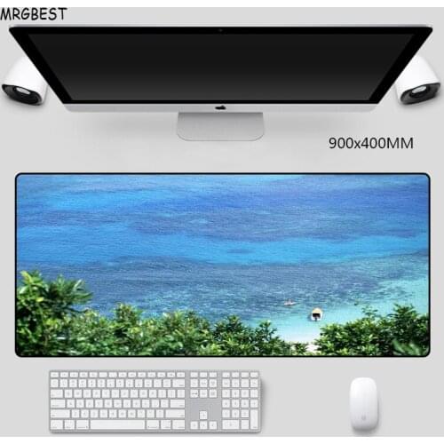 MRGBEST Plus Big Size 900x400MM Mouse Pad Locking Edge with Blue Sea Water Picture Nature Rubber Mats for Playing CSGO
