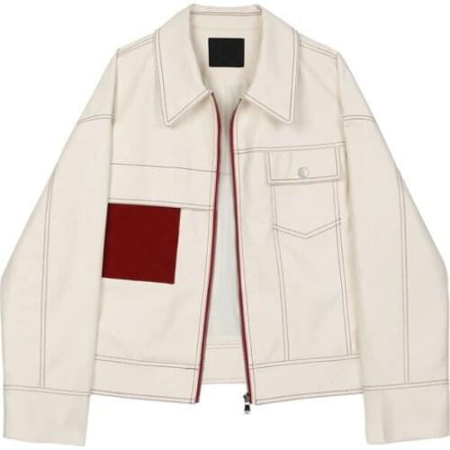 New Women Spring Autumn Creamy Faux Leather Jackets Zipper Basic Coat Turn-down Collar Motor Biker BF Jacket