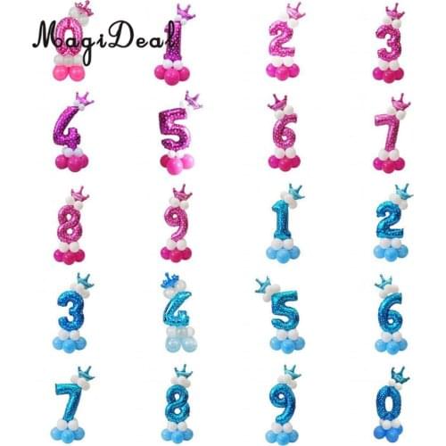 MagiDeal All Numbers 0 to 9 Prince Princess Crown Tiara Balloons Column Set Birthday Baby Shower Arch Garland Decor