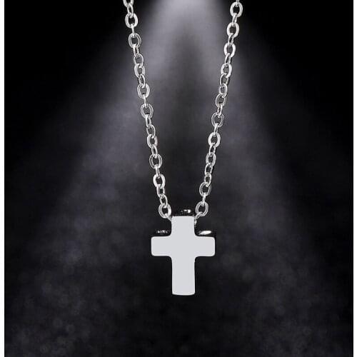 Small Stainless Steel Three-Dimensional Lucky Religious Cross Jesus Blessing Pendant Necklace Woman Mother Gift Wedding Jewelry