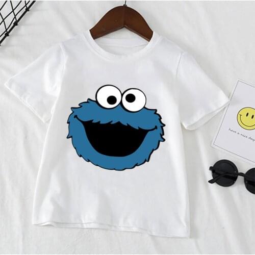Cute Cartoon Kids Sesame Street COOKIE MONSTER Design T Shirt Boys/Girls Short Sleeve Print Childrens Funny Summer Tops,ooo3068