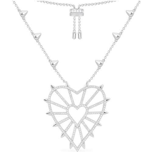 Fashion Real 925 Sterling Silver Spiked Geometric Heart Pendant Adjustable Necklace 2021 ARCHI NOIR Women Brand Jewelry