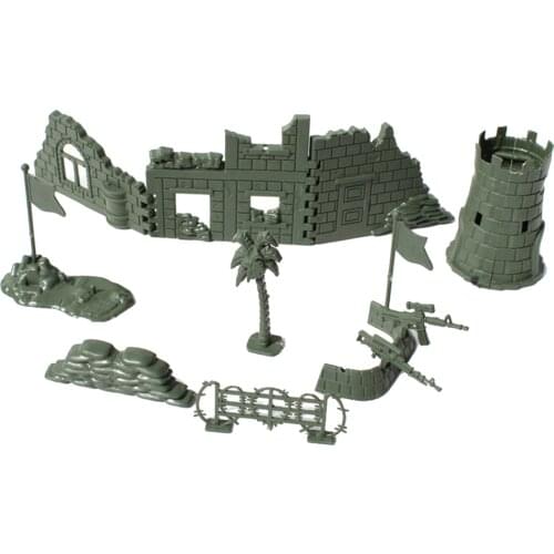 Set of Army Base Set Battle Accessory Blockhouse Sandbag Blindage Turret Army Playset Kid Boy Model Toy