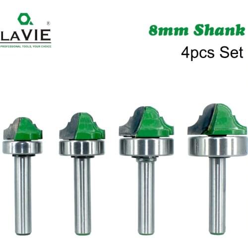 LAVIE 4pcs Set 8mm Shank Router Bit Bearing Double Roman Ogee Edging Milling Cutter For Wood Woodwork Line Knife Hobbing MC02101