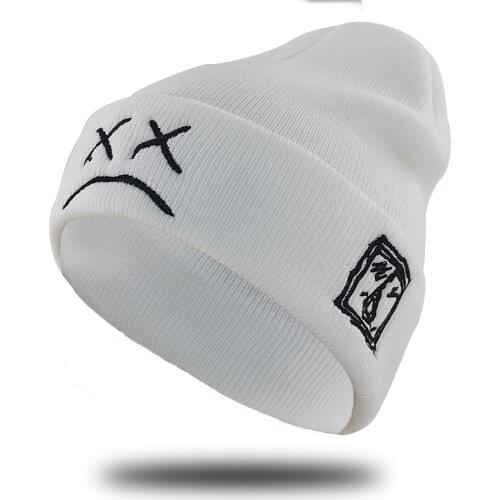 New sad boy face knitted beanie hat embroidery cotton soft sad boy winter hats fashion beanies hip hop ski cap high quality