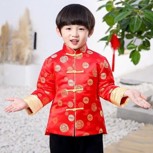 New Boys Hanfu Coat Chinese Style Boys Party Tang Suit Kids Chinese New Year Clothes Boys Traditional China Spring Coat